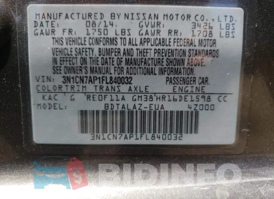 3N1CN7AP1FL840032 Photo# 13