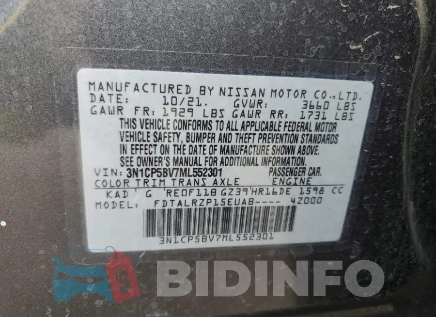 3N1CP5BV7ML552301 Photo# 13
