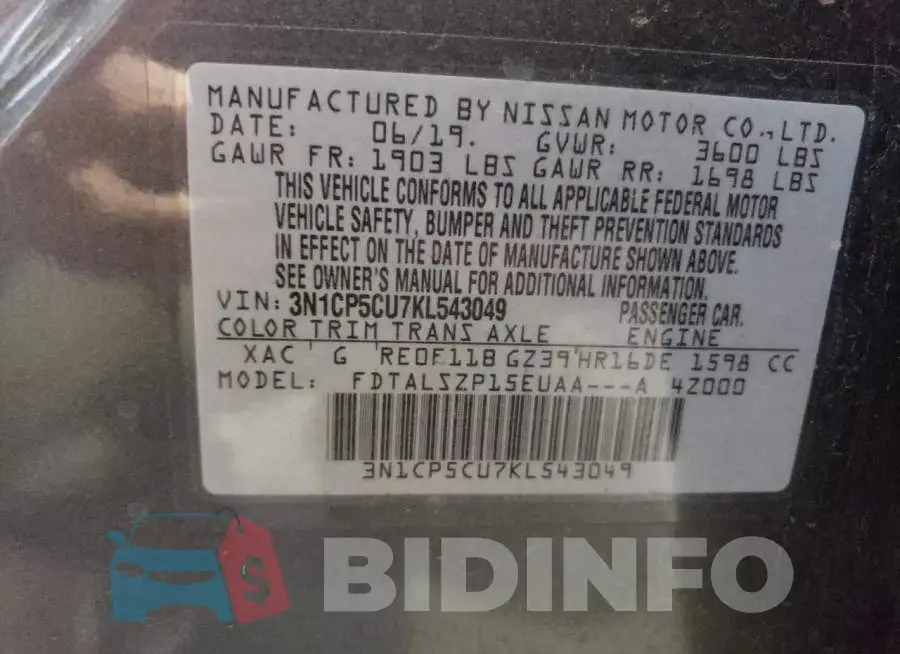 3N1CP5CU7KL543049 Photo# 13