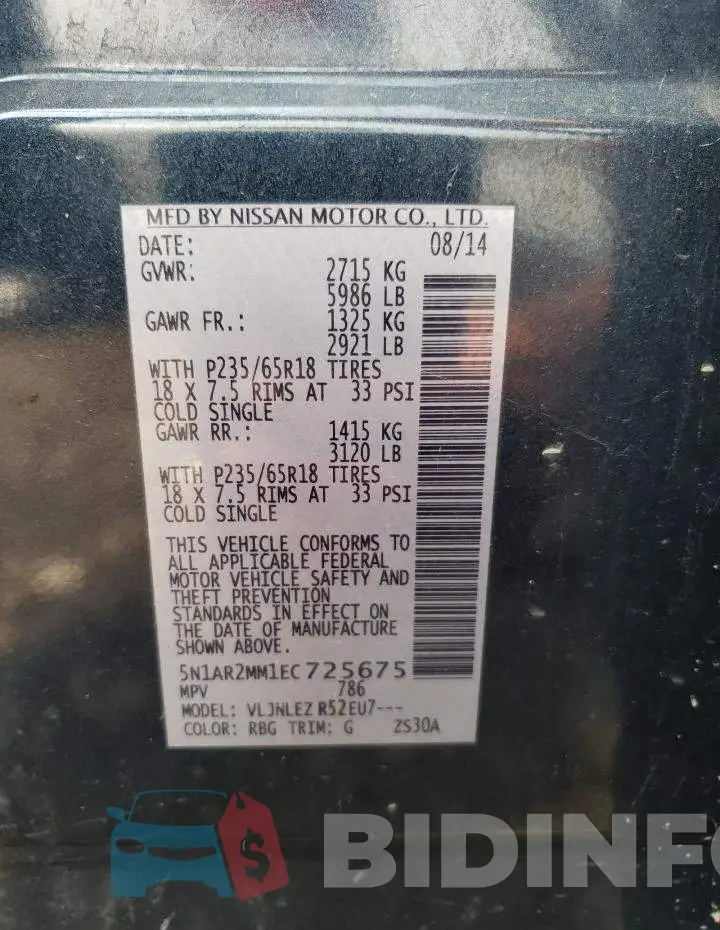 5N1AR2MM1EC725675 Photo# 13