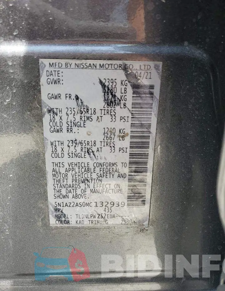 5N1AZ2AS0MC132939 Photo# 13