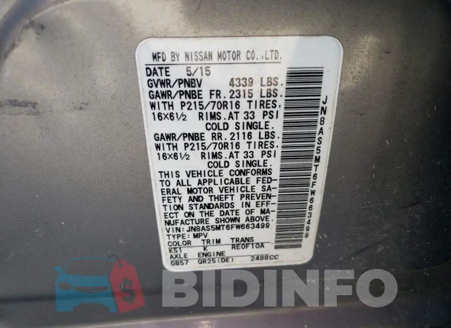 JN8AS5MT6FW663499 Photo# 13