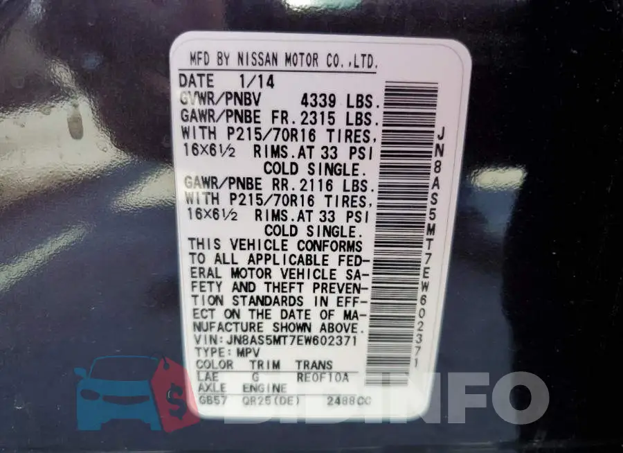 JN8AS5MT7EW602371 Photo# 13