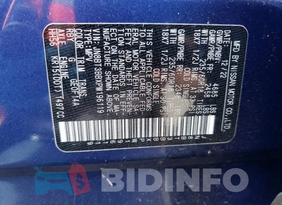 JN8BT3BBXPW196119 Photo# 13