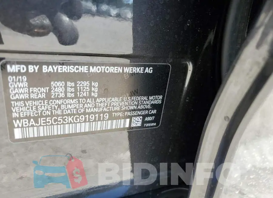 WBAJE5C53KG919119 Photo# 12