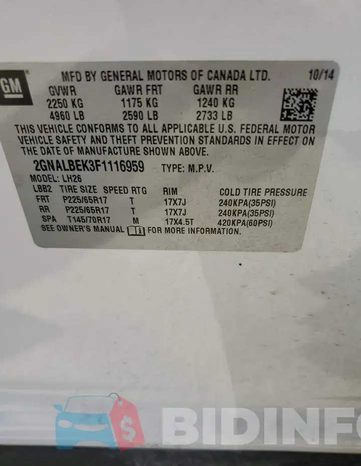 2GNALBEK3F1116959 Photo# 13