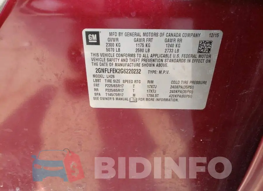 2GNFLFEK2G6220232 Photo# 13