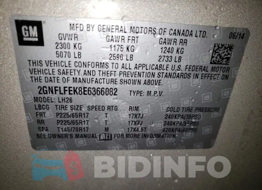 2GNFLFEK8E6366082 Photo# 12