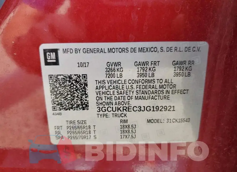 3GCUKREC3JG192921 Photo# 12