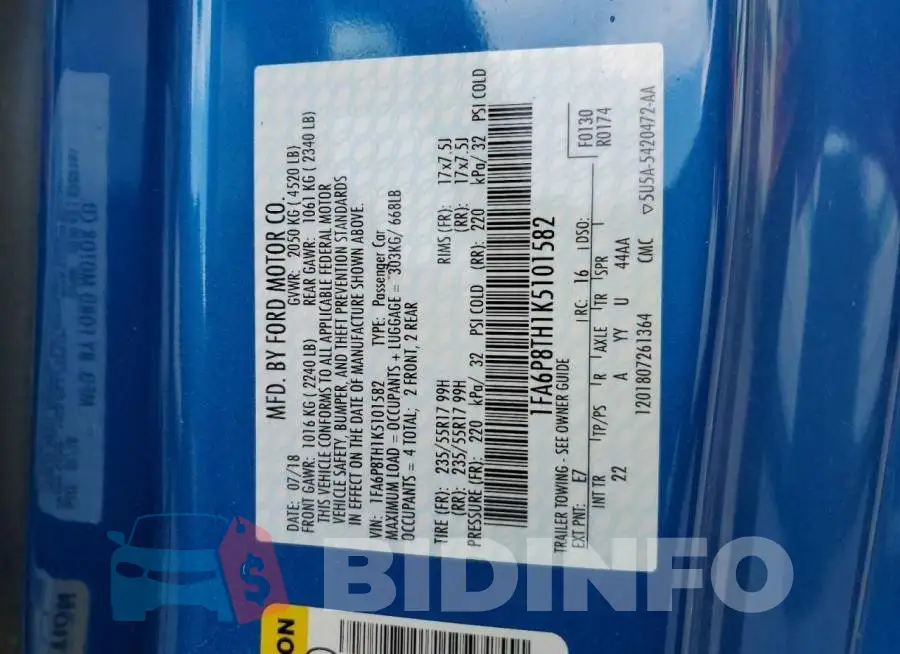 1FA6P8TH1K5101582 Photo# 12