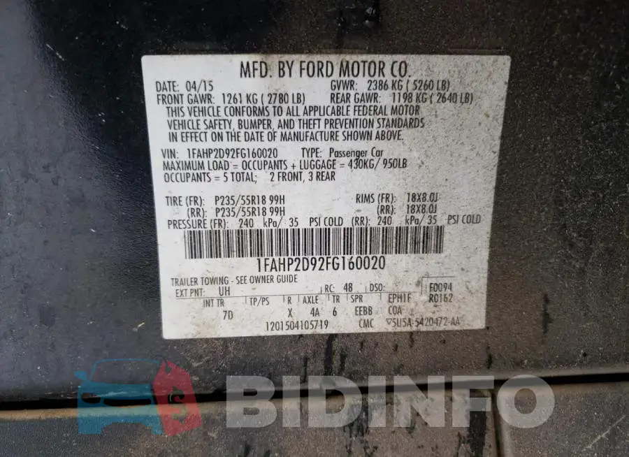 1FAHP2D92FG160020 Photo# 13