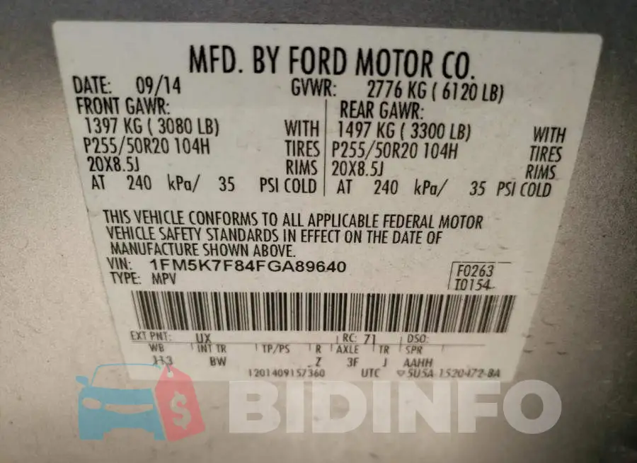 1FM5K7F84FGA89640 Photo# 14