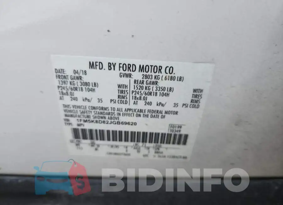 1FM5K8D82JGB69620 Photo# 10