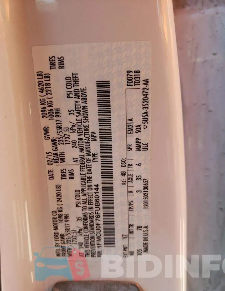 1FMCU0F76FUB60144 Photo# 13