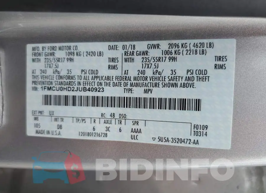 1FMCU0HD2JUB40923 Photo# 13