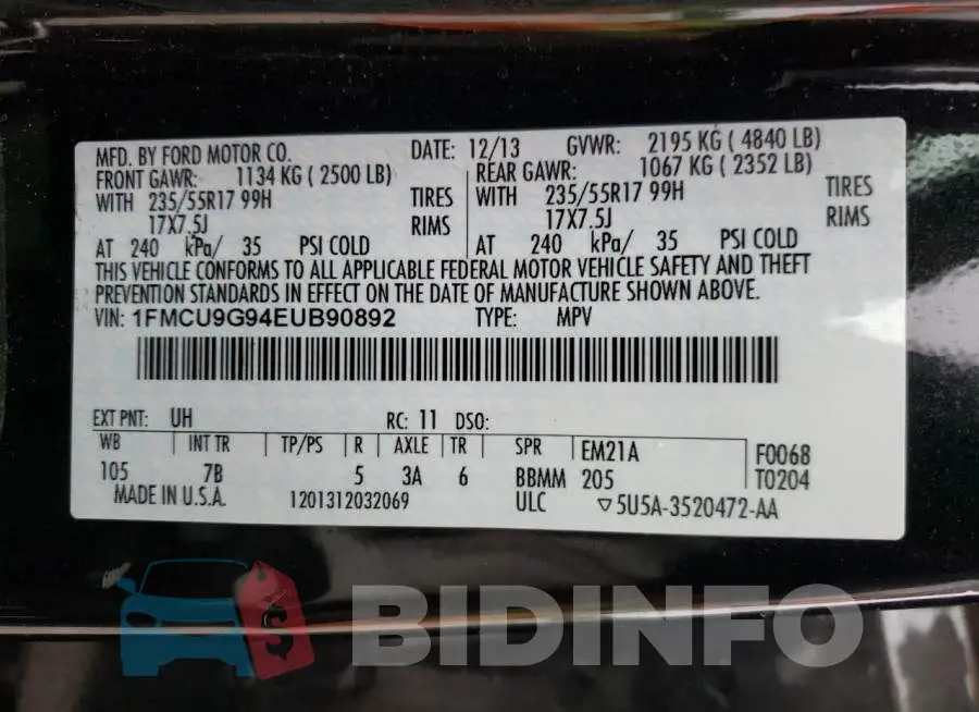 1FMCU9G94EUB90892 Photo# 13