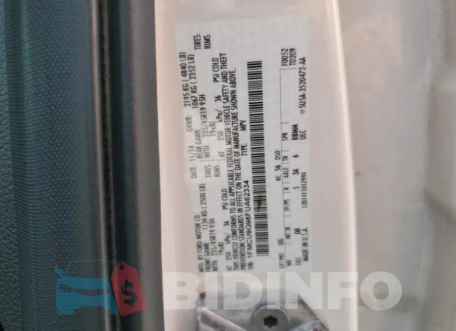1FMCU9G98FUA62334 Photo# 13