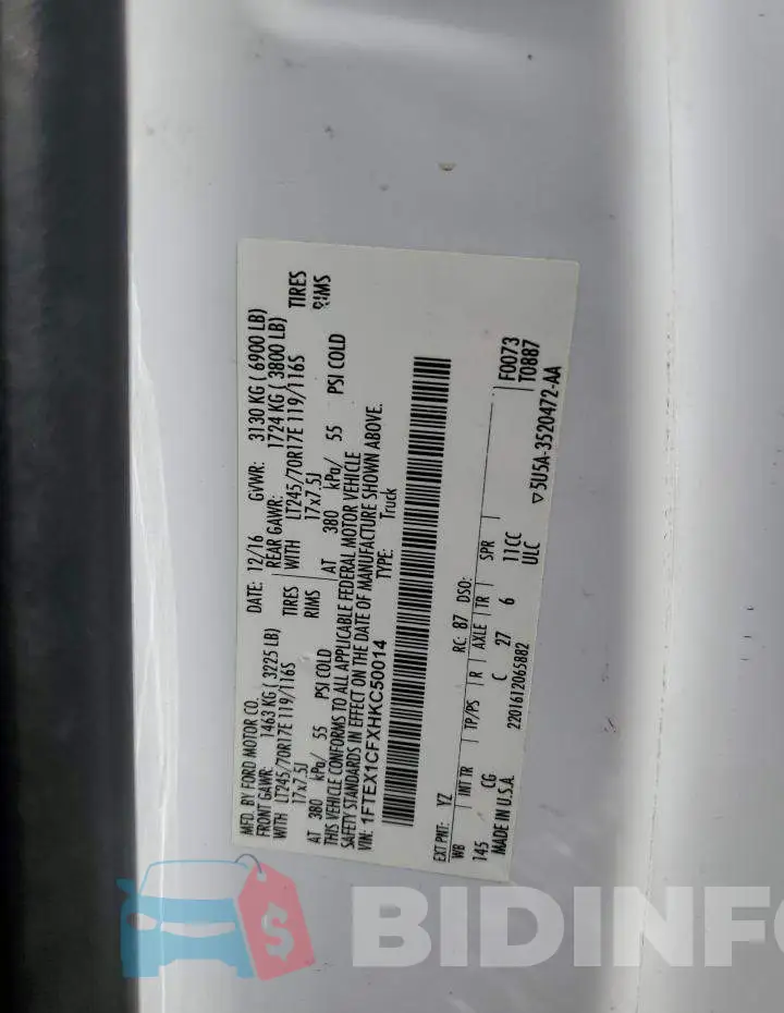1FTEX1CFXHKC50014 Photo# 12