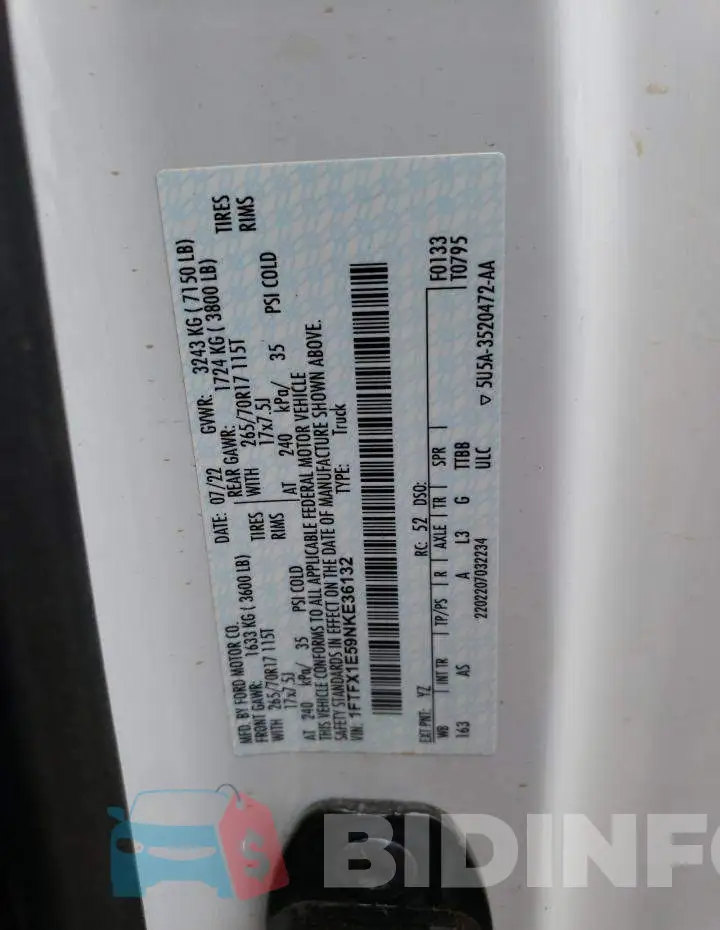 1FTFX1E59NKE36132 Photo# 12
