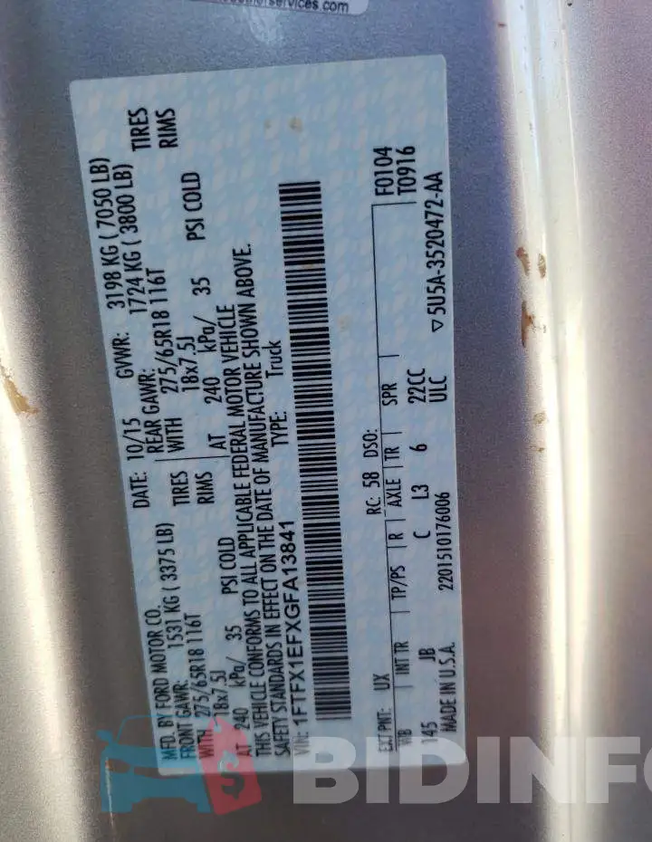 1FTFX1EFXGFA13841 Photo# 12