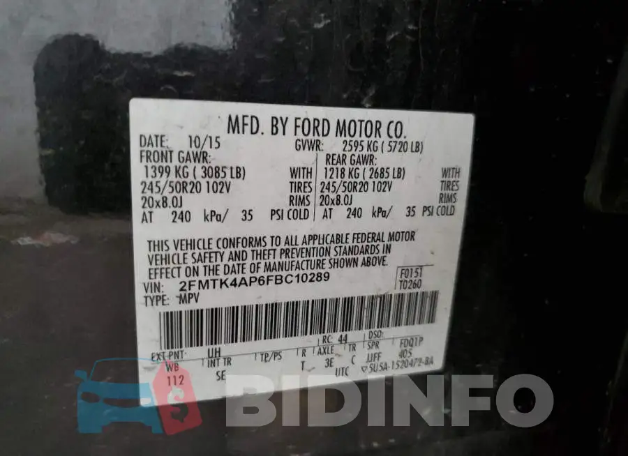 2FMTK4AP6FBC10289 Photo# 13