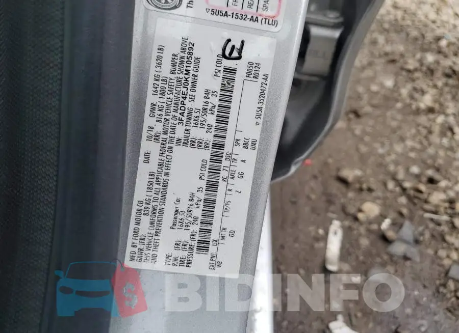 3FADP4EJ0KM105892 Photo# 12