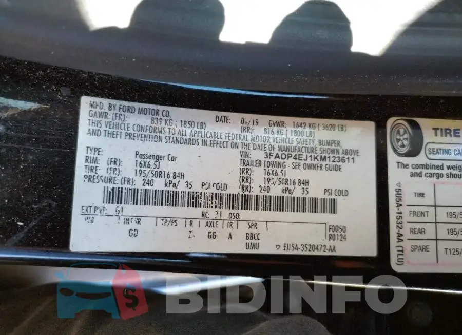3FADP4EJ1KM123611 Photo# 12