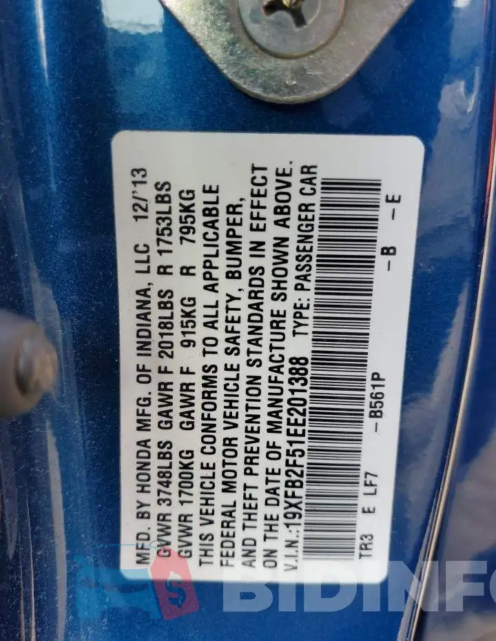 19XFB2F51EE201388 Photo# 13