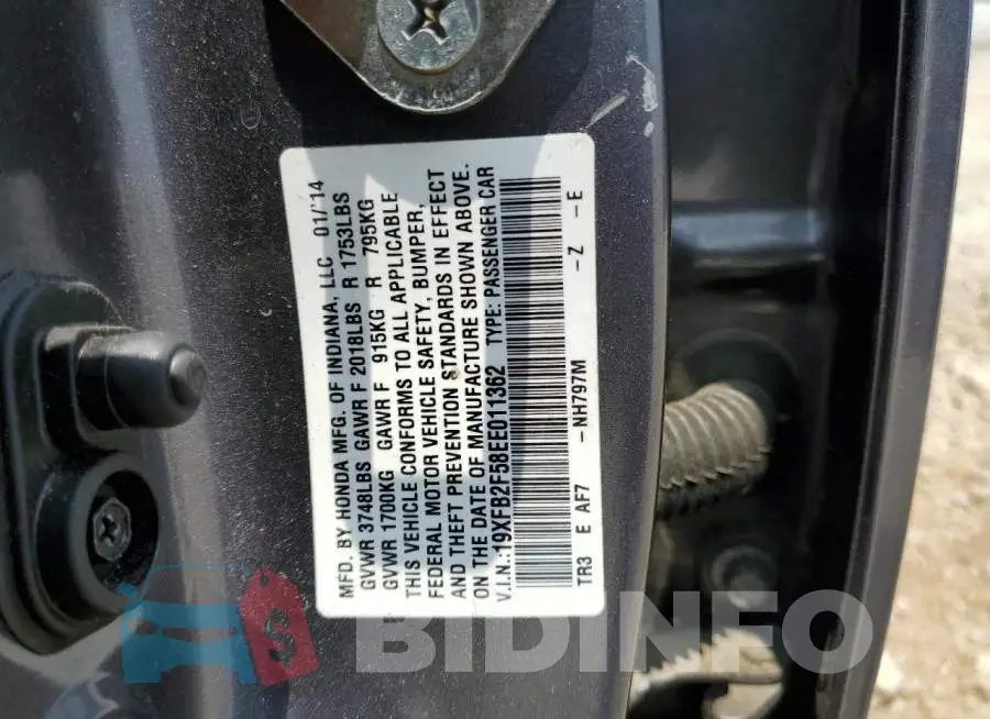 19XFB2F58EE011362 Photo# 12