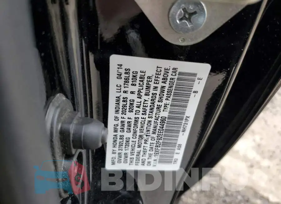 19XFB2F92EE044960 Photo# 12