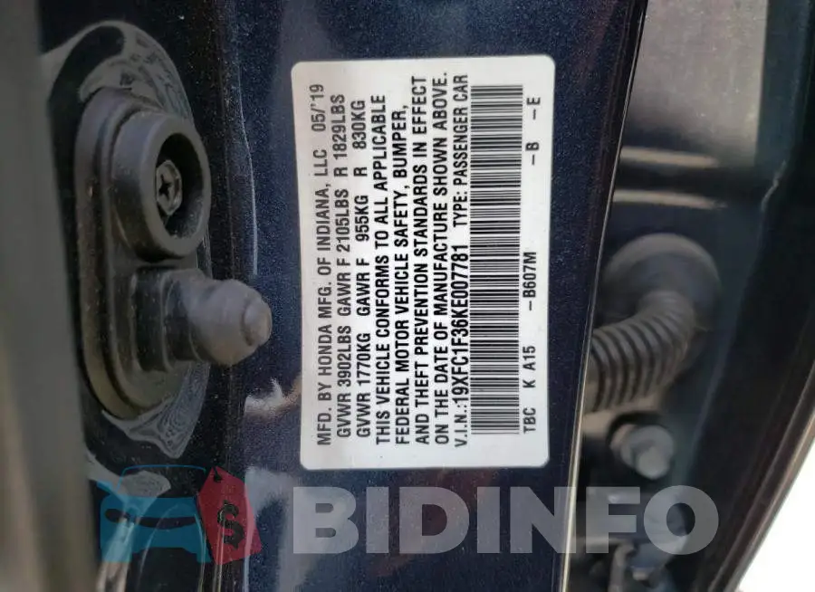 19XFC1F36KE007781 Photo# 12