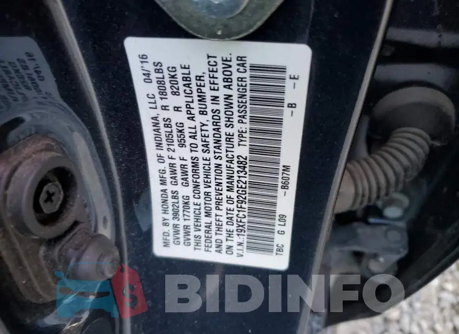 19XFC1F92GE213482 Photo# 12