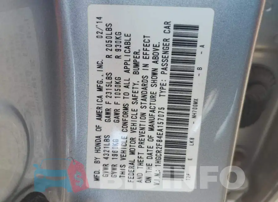 1HGCR2F84EA157075 Photo# 12
