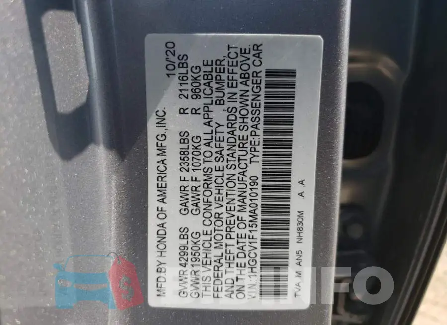 1HGCV1F15MA010190 Photo# 13
