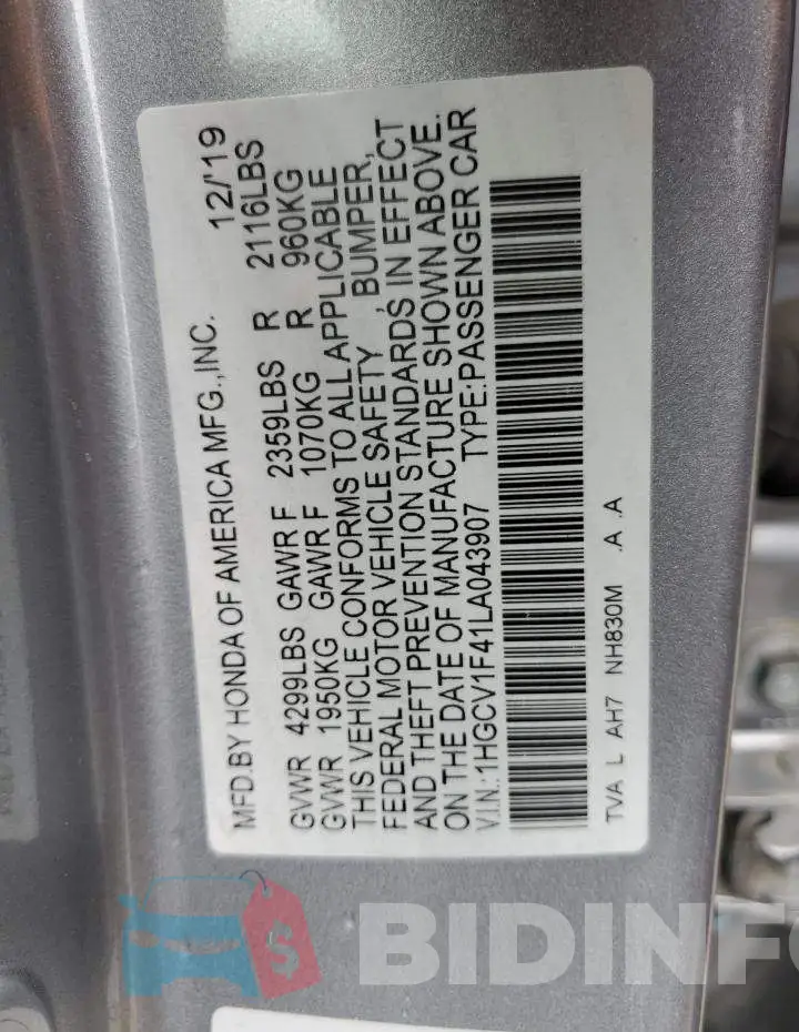 1HGCV1F41LA043907 Photo# 12