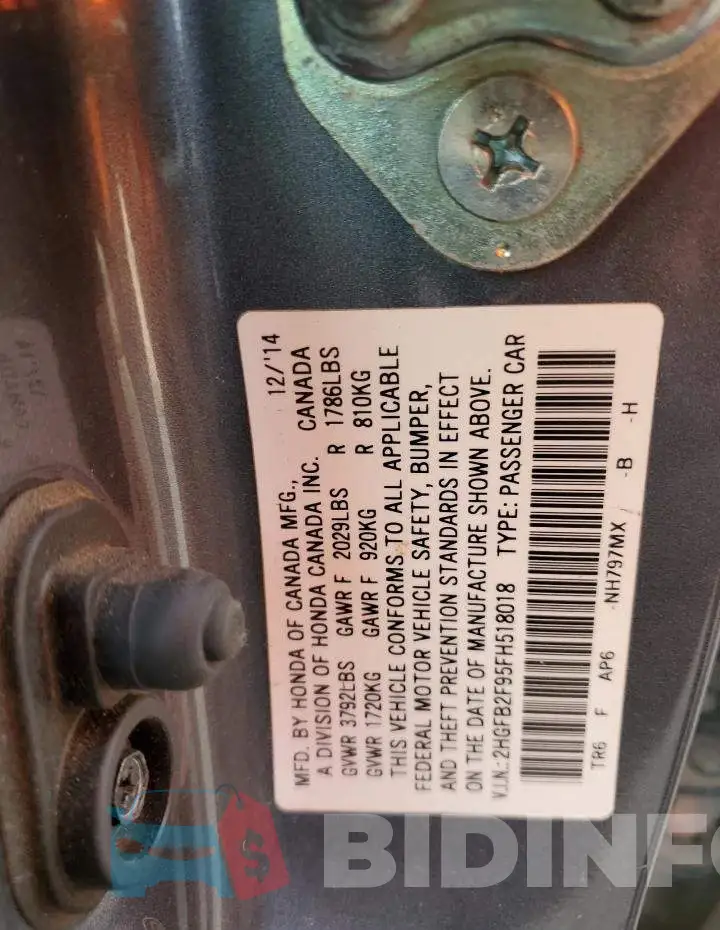 2HGFB2F95FH518018 Photo# 12