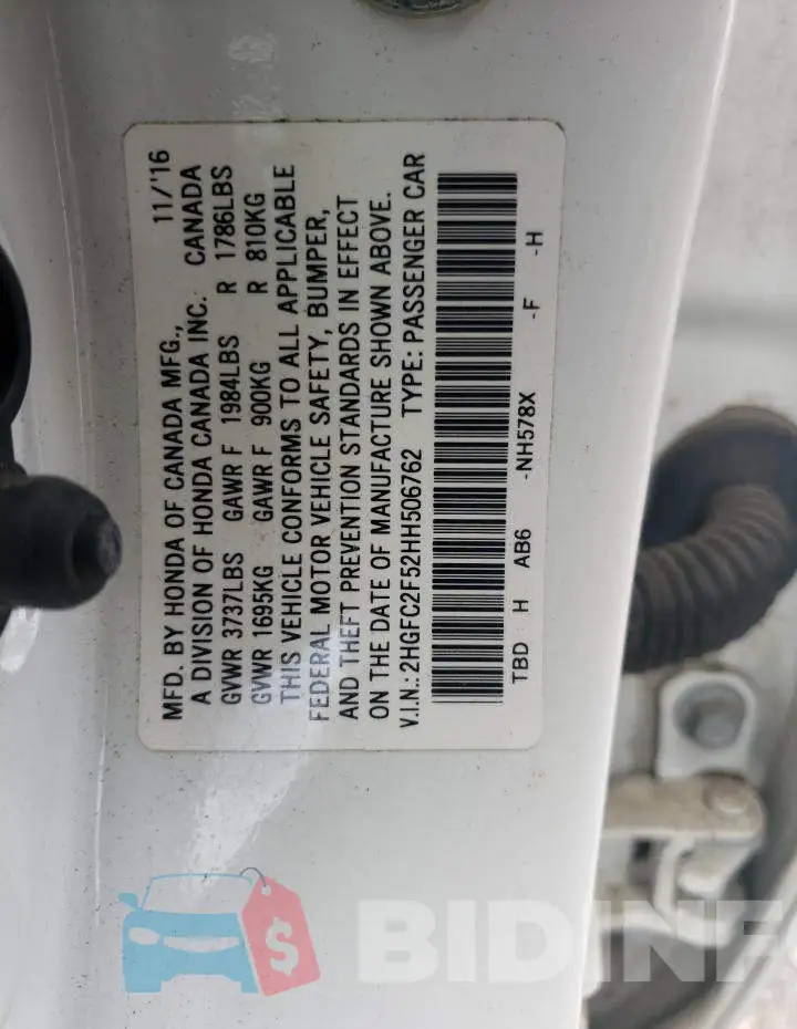 2HGFC2F52HH506762 Photo# 12