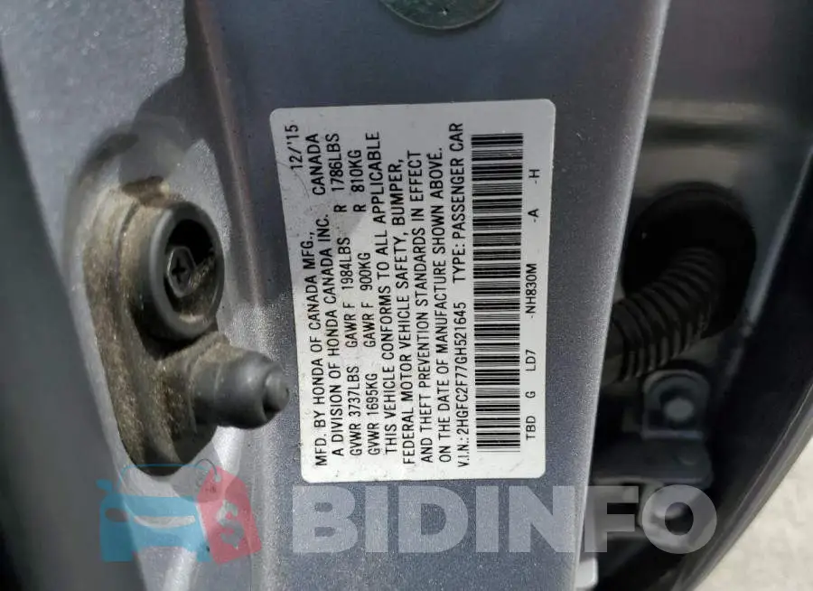 2HGFC2F77GH521645 Photo# 12