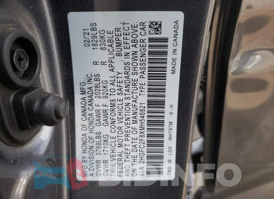 2HGFC2F8XMH546821 Photo# 12