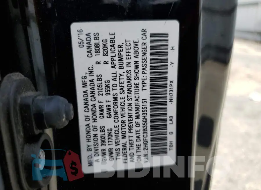 2HGFC3B35GH355151 Photo# 12