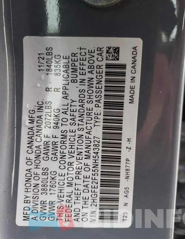 2HGFE2F55NH543827 Photo# 12