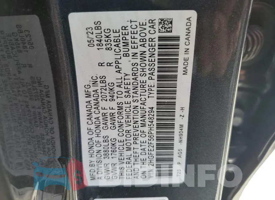 2HGFE2F56PH548294 Photo# 13