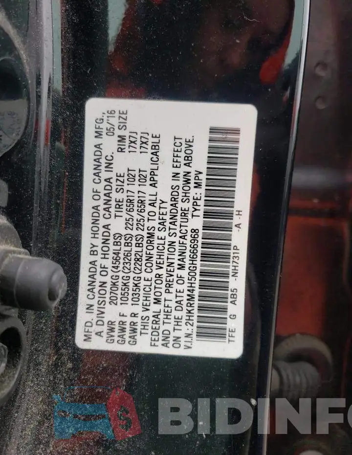 2HKRM4H50GH666968 Photo# 14