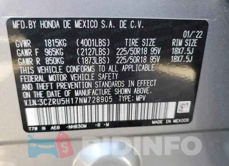 3CZRU5H17NM728905 Photo# 12