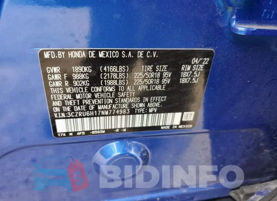 3CZRU6H17NM774983 Photo# 13