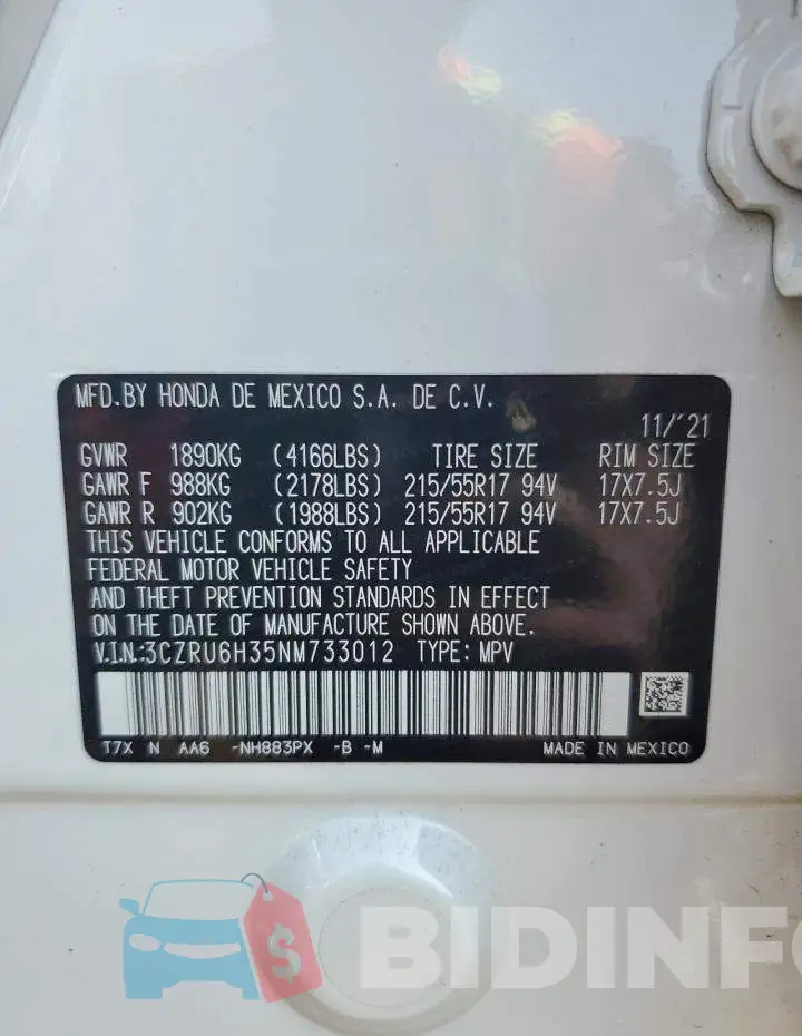 3CZRU6H35NM733012 Photo# 13