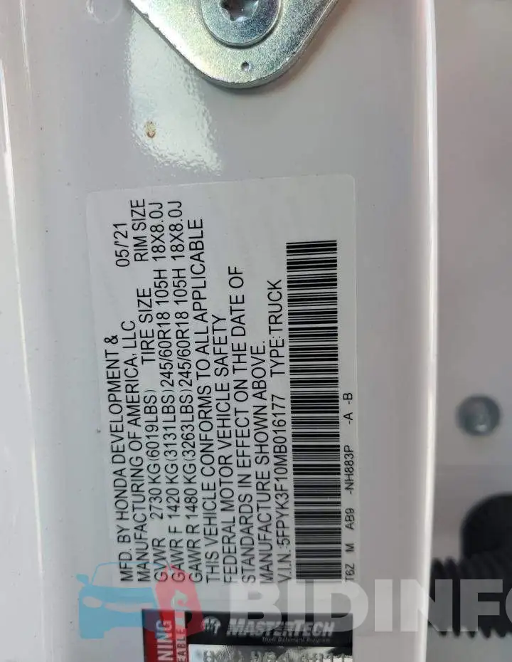 5FPYK3F10MB016177 Photo# 12