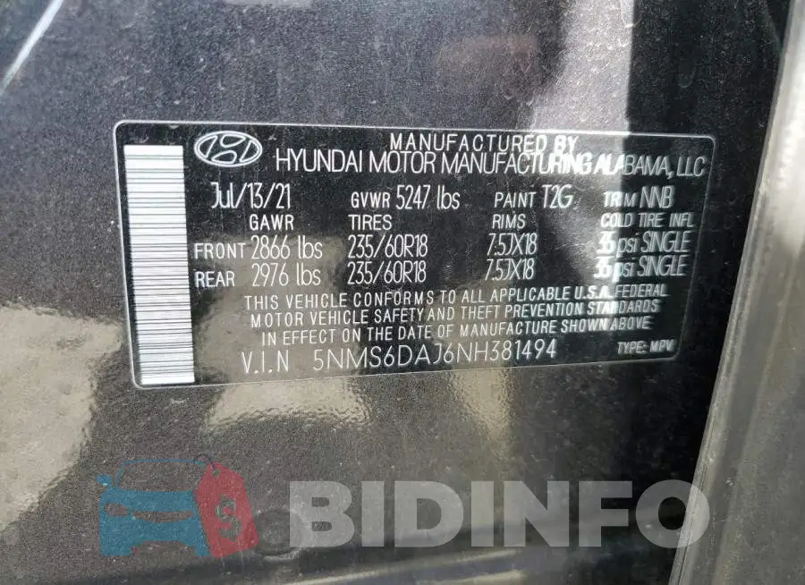 5NMS6DAJ6NH381494 Photo# 14