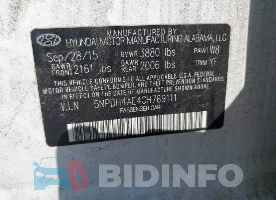 5NPDH4AE4GH769111 Photo# 12