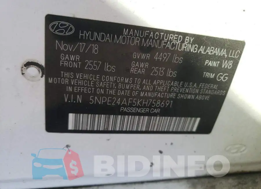 5NPE24AF5KH758691 Photo# 12